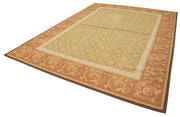 Handmade Wool Area Rug – Brown Cotton Rug With Classic Floral Design 8'7''x11'11''