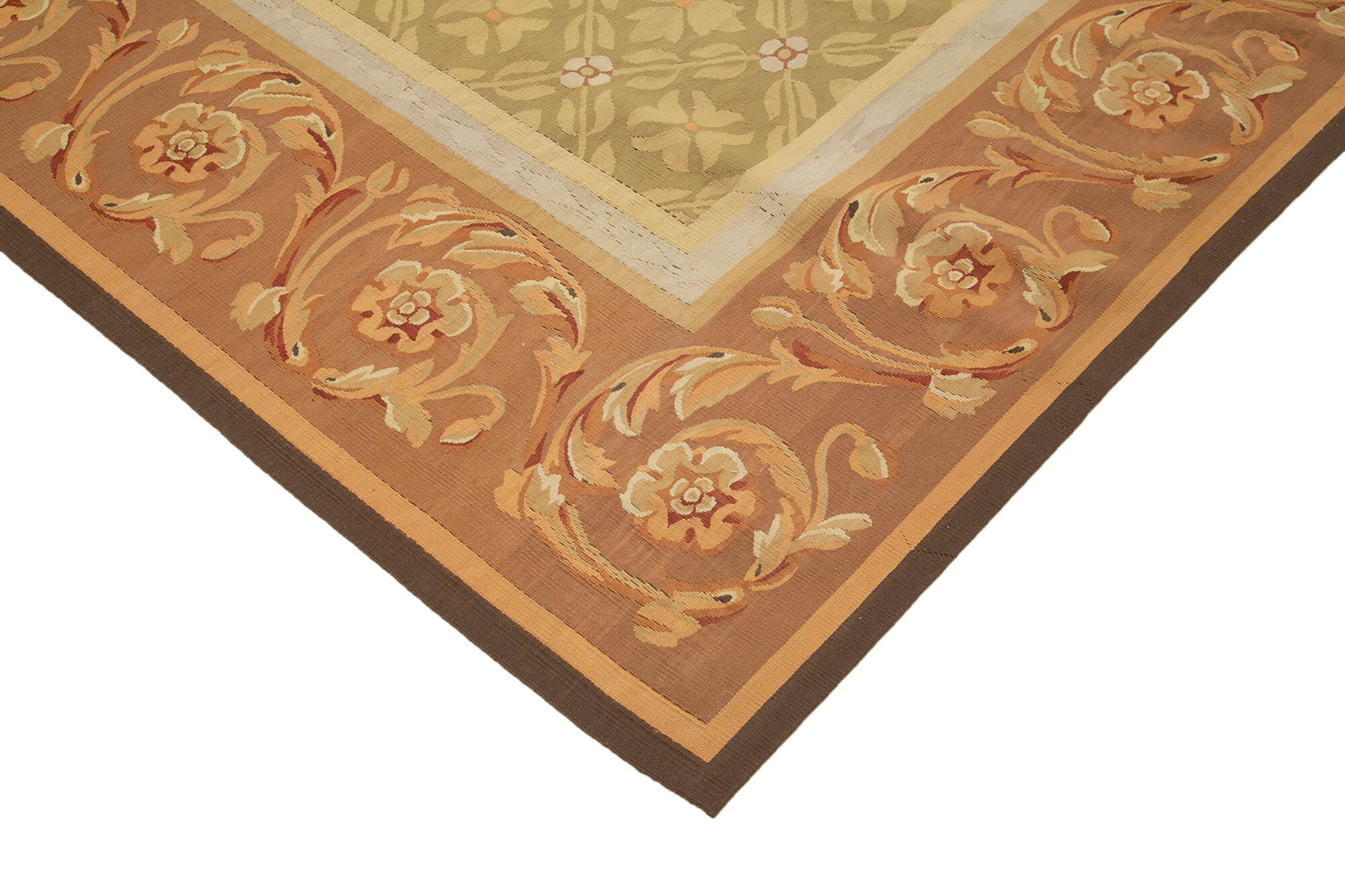 Handmade Wool Area Rug – Brown Cotton Rug With Classic Floral Design 8'7''x11'11''