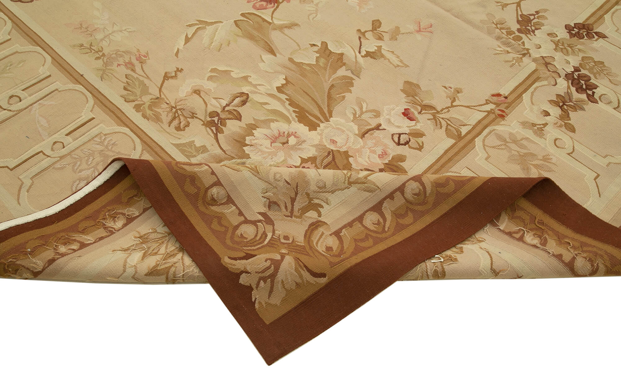 Handmade Wool Area Rug – Beige Floral Cotton Rug | Durable Turkish Wool Carpet 9'10''x14'1''