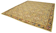 Handmade Area Rug - Yellow Floral Cotton Wool Vintage Turkish Carpet 11'1''x12'6''