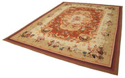 Handmade Wool Area Rug - Beige Floral Carpet | Durable Cotton Wool Rug 8'11''x12'