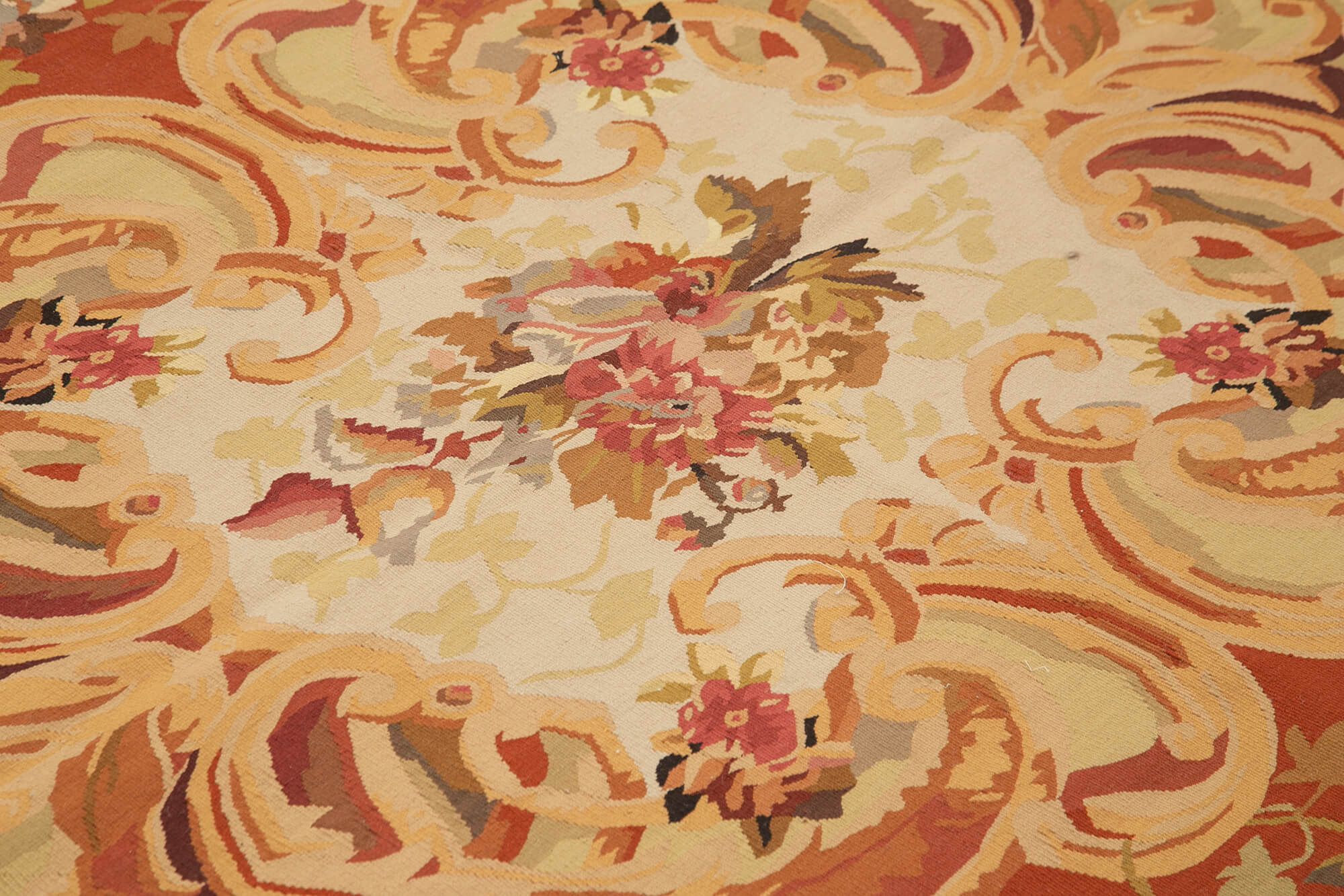 Handmade Wool Area Rug - Beige Floral Carpet | Durable Cotton Wool Rug 8'11''x12'