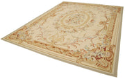 Handmade Wool Area Rug – Classic Floral Beige Rug, Durable Cotton Wool Carpet 8'8''x11'10''
