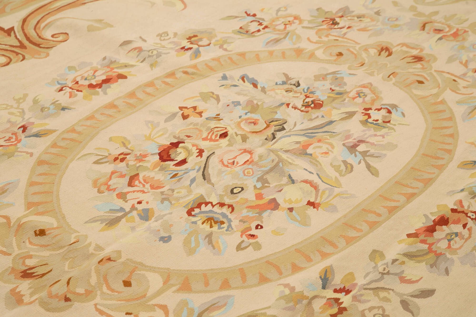 Handmade Wool Area Rug – Classic Floral Beige Rug, Durable Cotton Wool Carpet 8'8''x11'10''