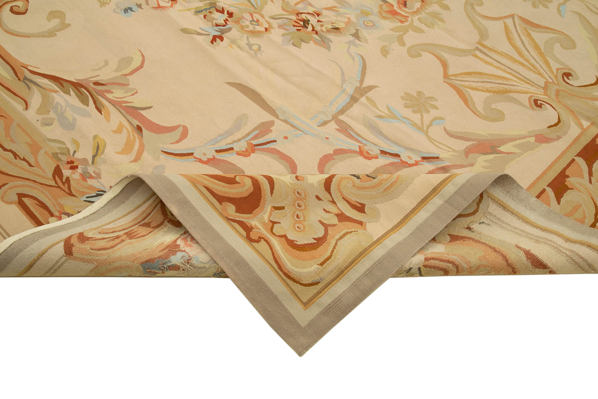 Handmade Wool Area Rug – Classic Floral Beige Rug, Durable Cotton Wool Carpet 8'8''x11'10''