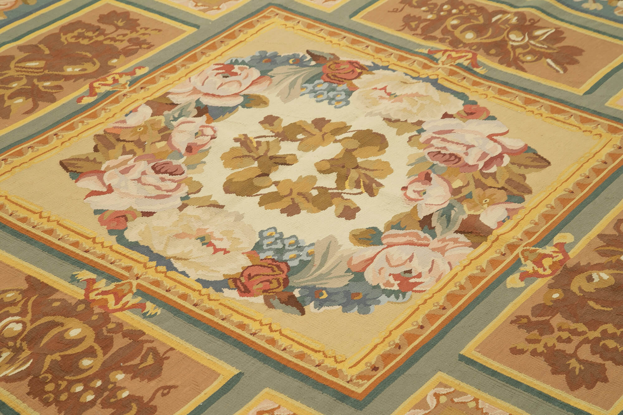 Handmade Wool Area Rug - Vintage Hand Knotted Rug 9x12 Feet, Floral Yellow Pattern