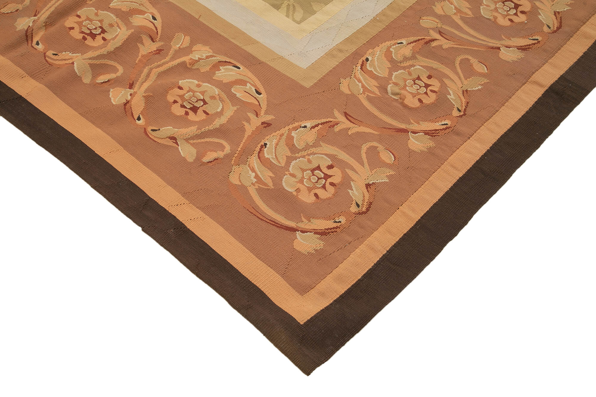 Handmade Wool Area Rug - Brown Floral Carpet, Cotton Wool Blend, 9'8''x13'8''