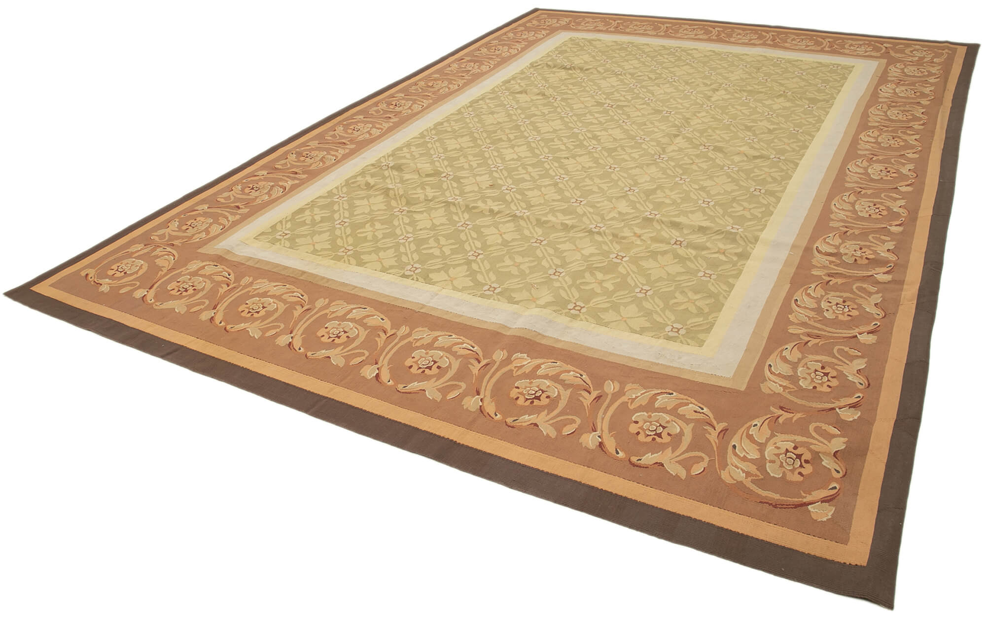 Handmade Area Rug – Brown Floral Cotton Wool Rug, Traditional Turkish Carpet 9'5''x14'