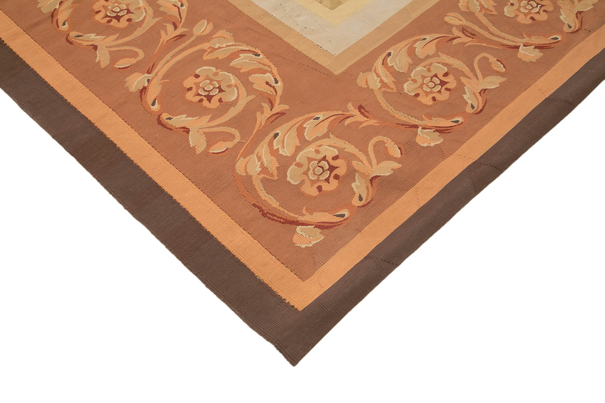 Handmade Area Rug – Brown Floral Cotton Wool Rug, Traditional Turkish Carpet 9'5''x14'