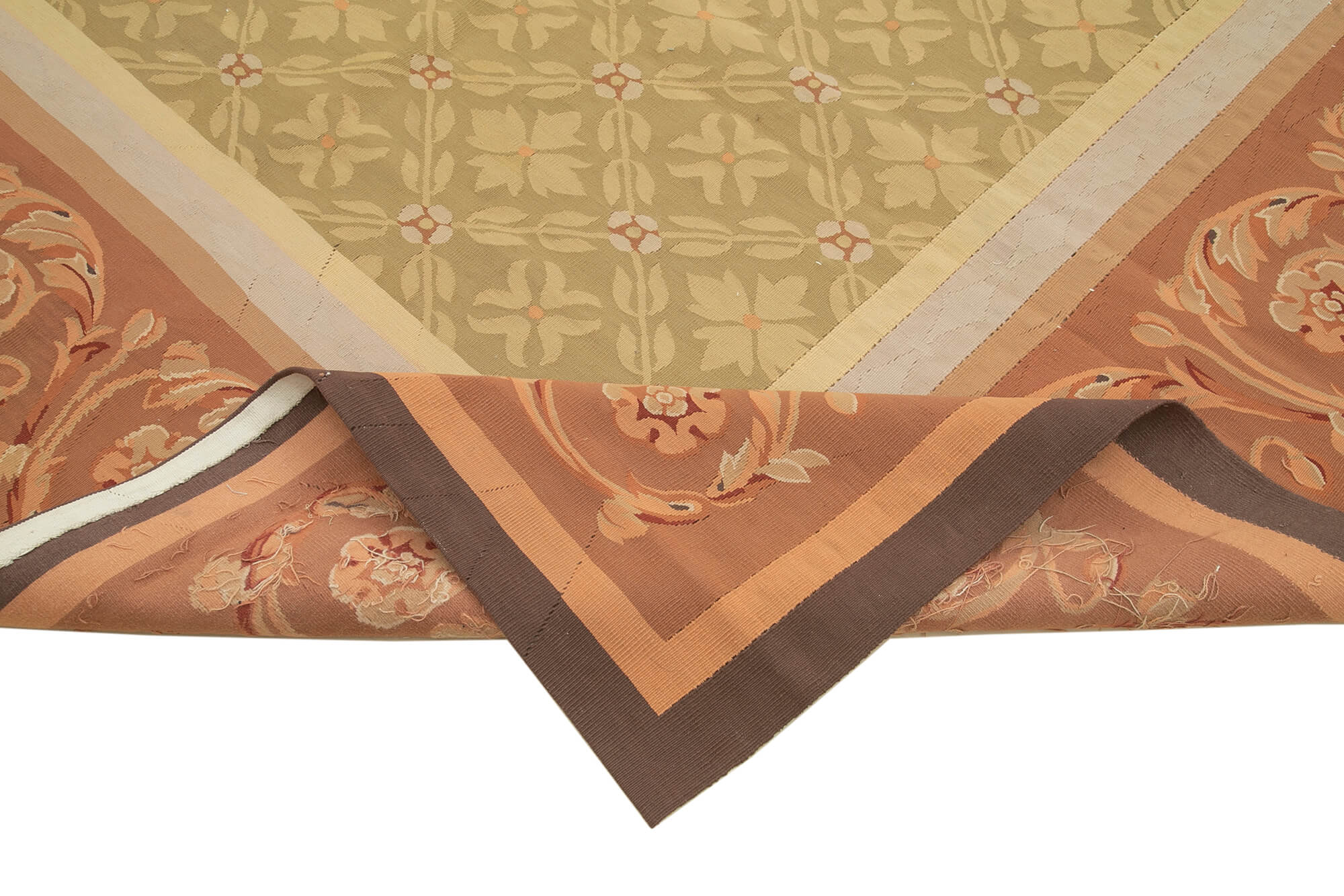 Handmade Area Rug – Brown Floral Cotton Wool Rug, Traditional Turkish Carpet 9'5''x14'