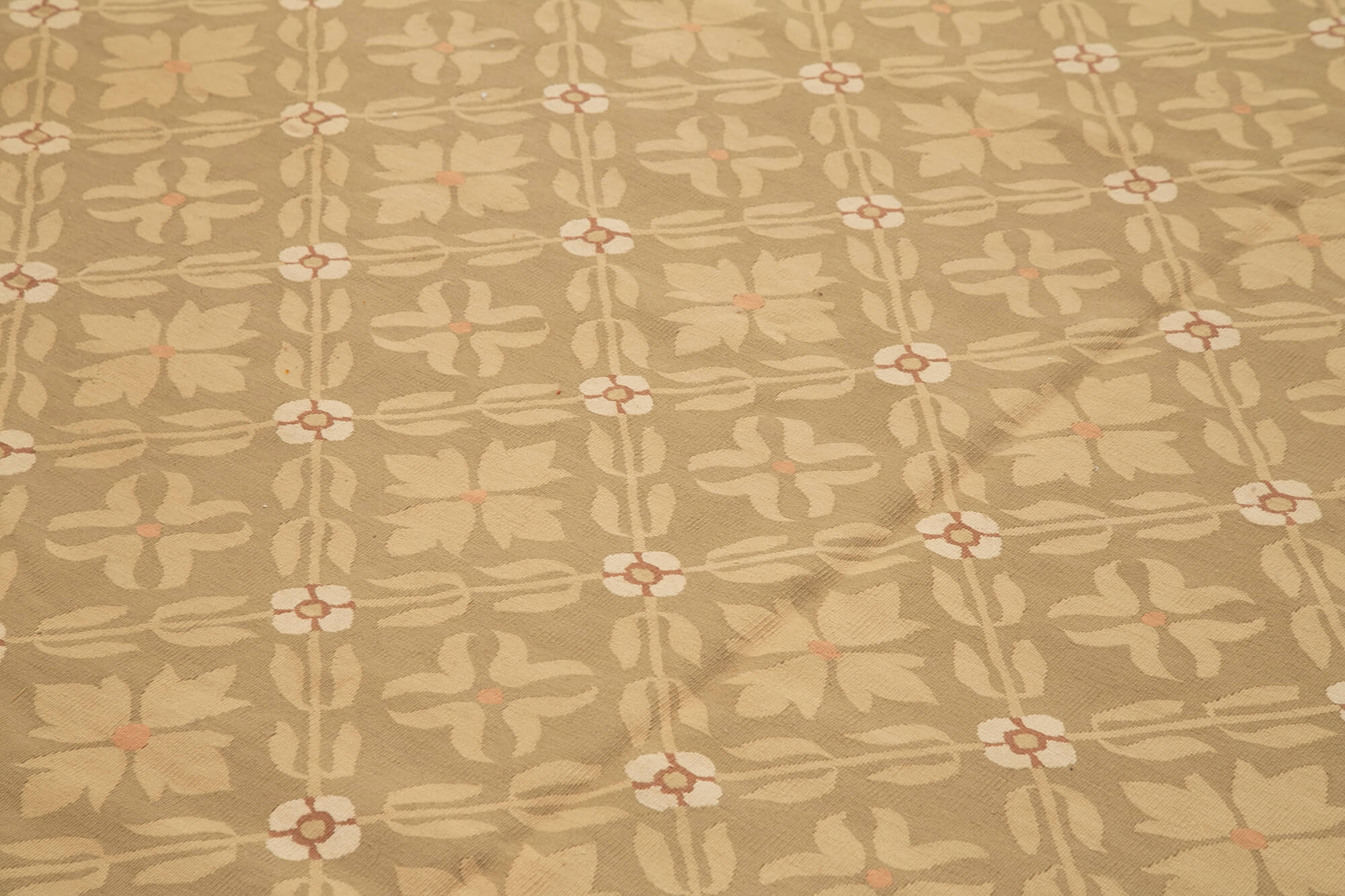 Handmade Area Rug – Brown Floral Wool Cotton Vintage Turkish Carpet 9'8" x 13'10"