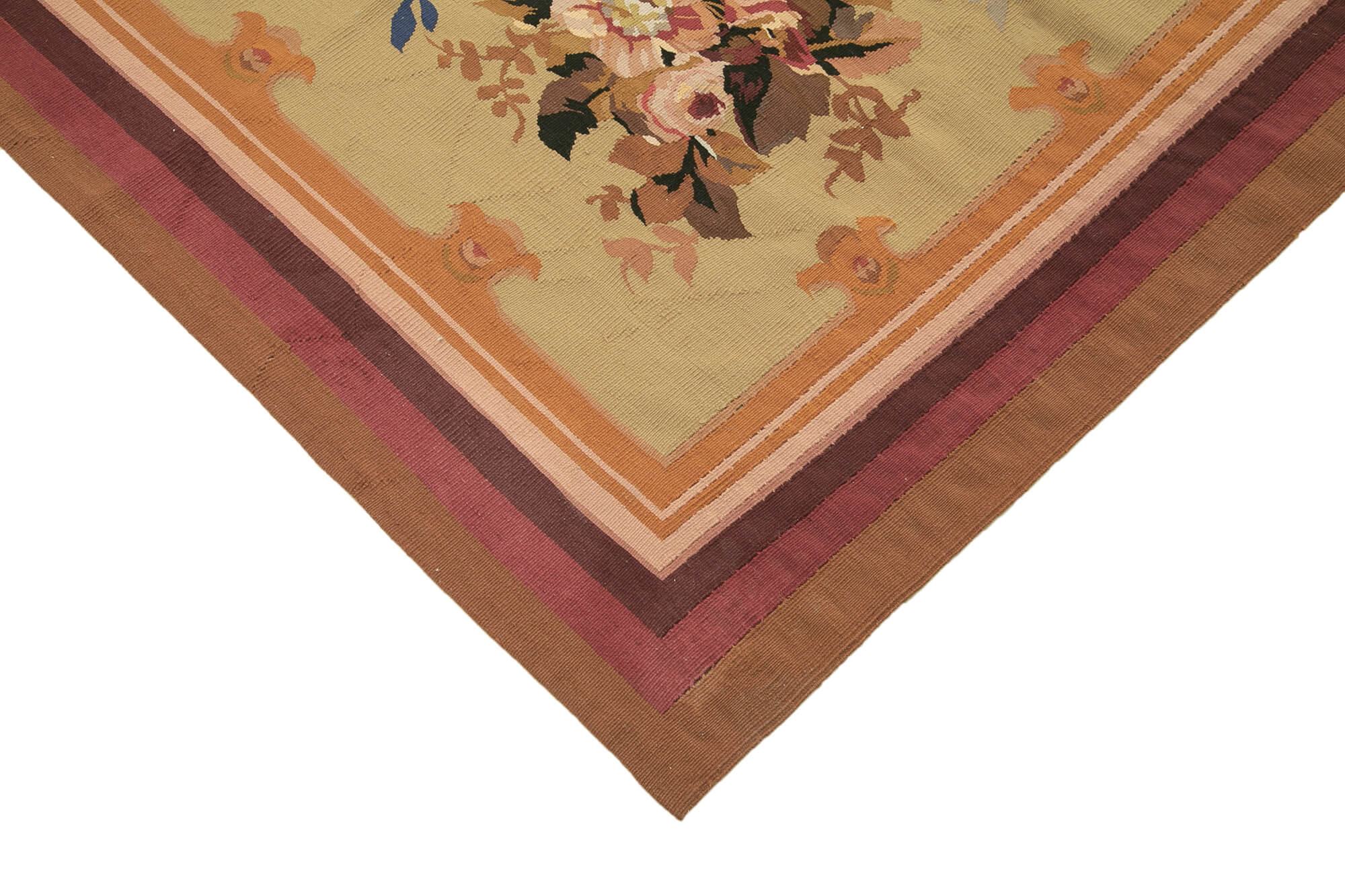 Handmade Area Rug – Beige Floral Cotton Wool Vintage Handwoven Carpet 10'4''x13'5''