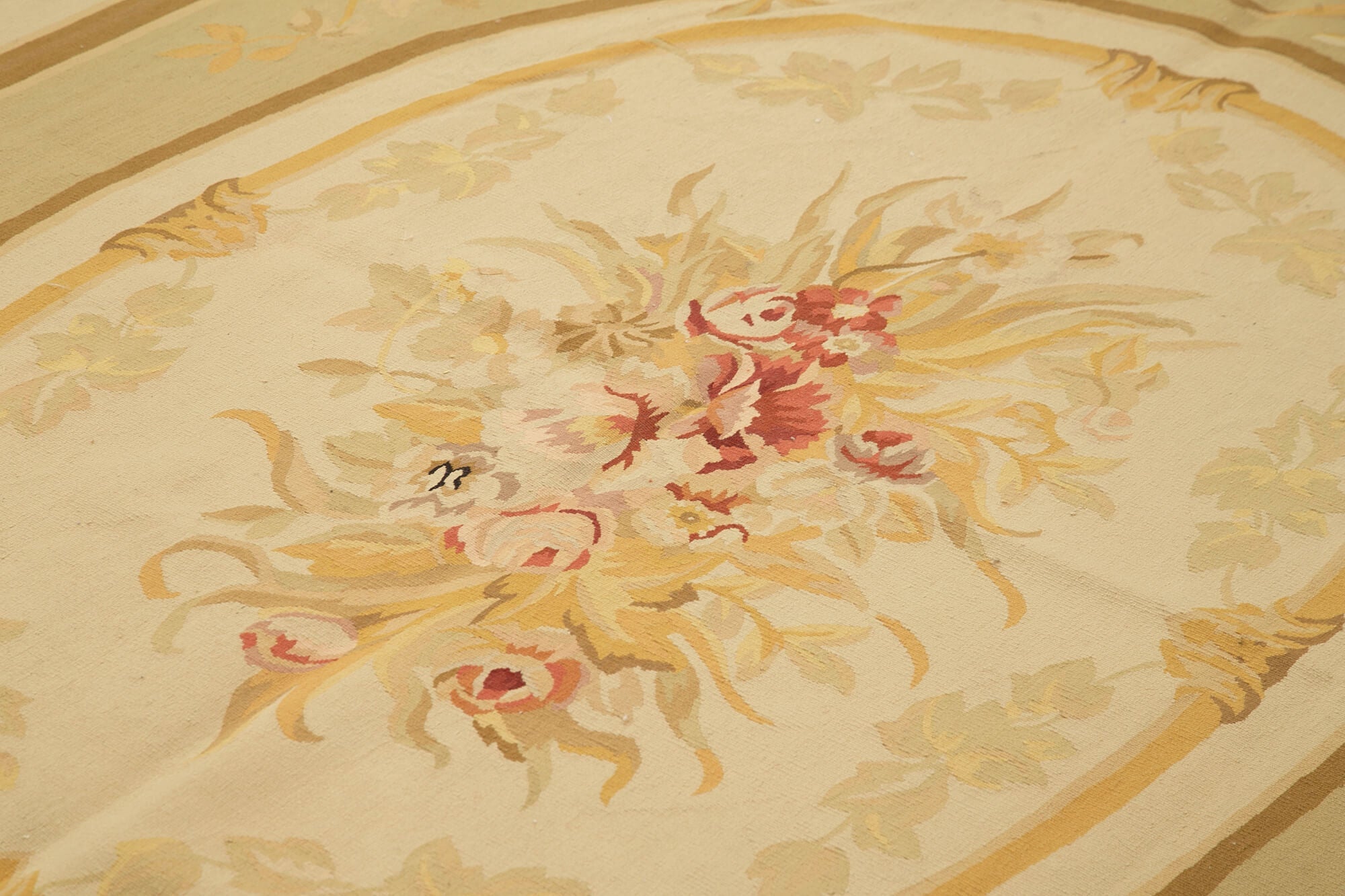 Handmade Area Rug – Vintage Wool Cotton Floral Beige Carpet 8'11''x12'0''