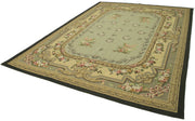 Handmade Wool Area Rug – Green Floral Design, Cotton Wool Carpet 8'10''x11'11''