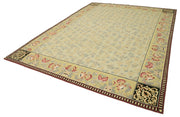 Handmade Area Rug - Green Floral Pattern Cotton Wool Vintage Turkish Carpet 8'11''x12'