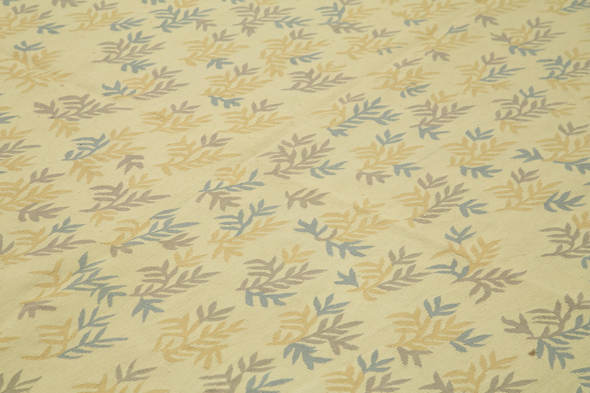 Handmade Area Rug - Green Floral Pattern Cotton Wool Vintage Turkish Carpet 8'11''x12'