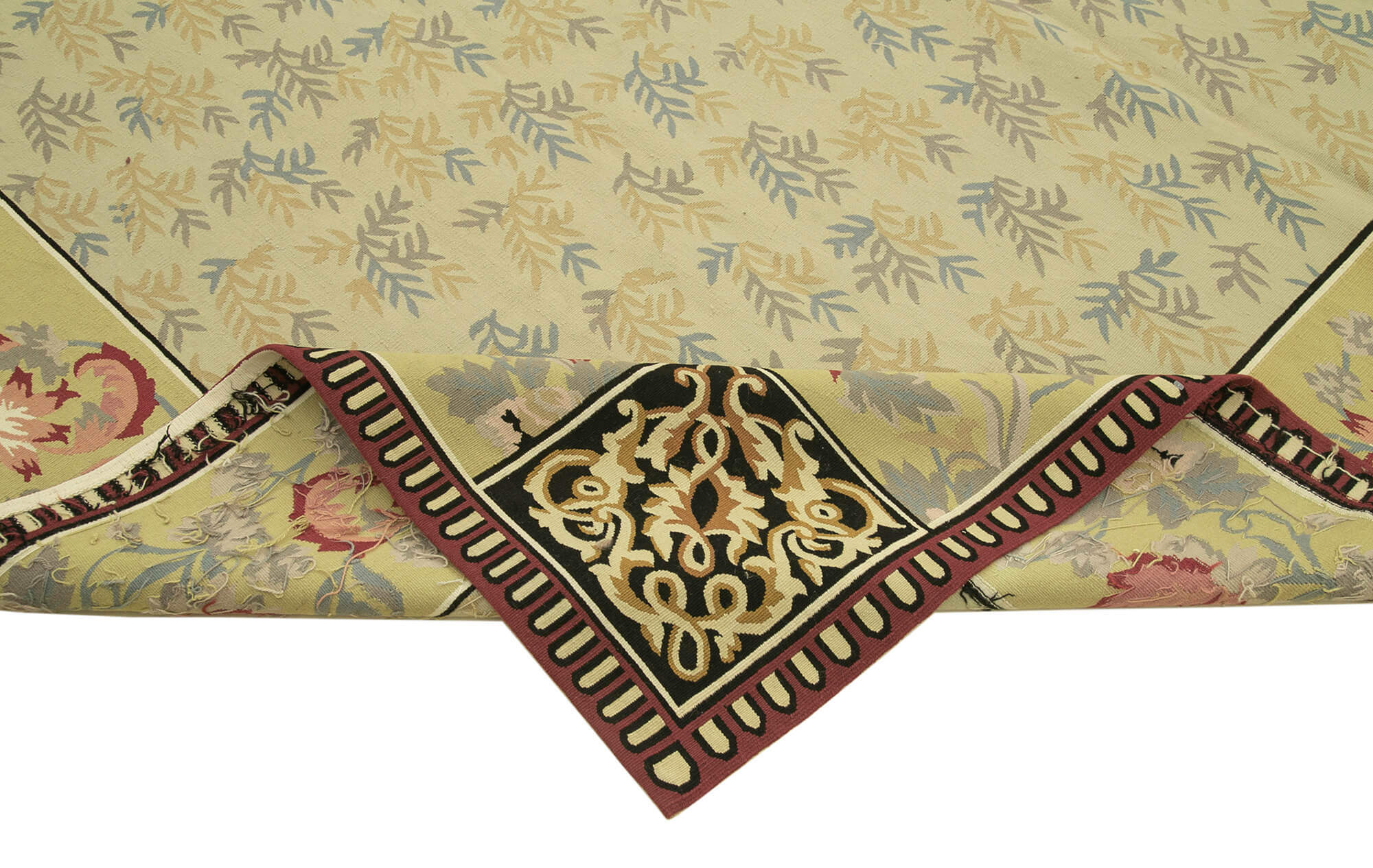 Handmade Area Rug - Green Floral Pattern Cotton Wool Vintage Turkish Carpet 8'11''x12'