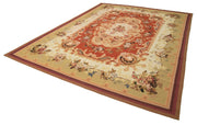 Handmade Area Rug – Beige Floral Cotton Wool Vintage Turkish Carpet 9'x11'11''