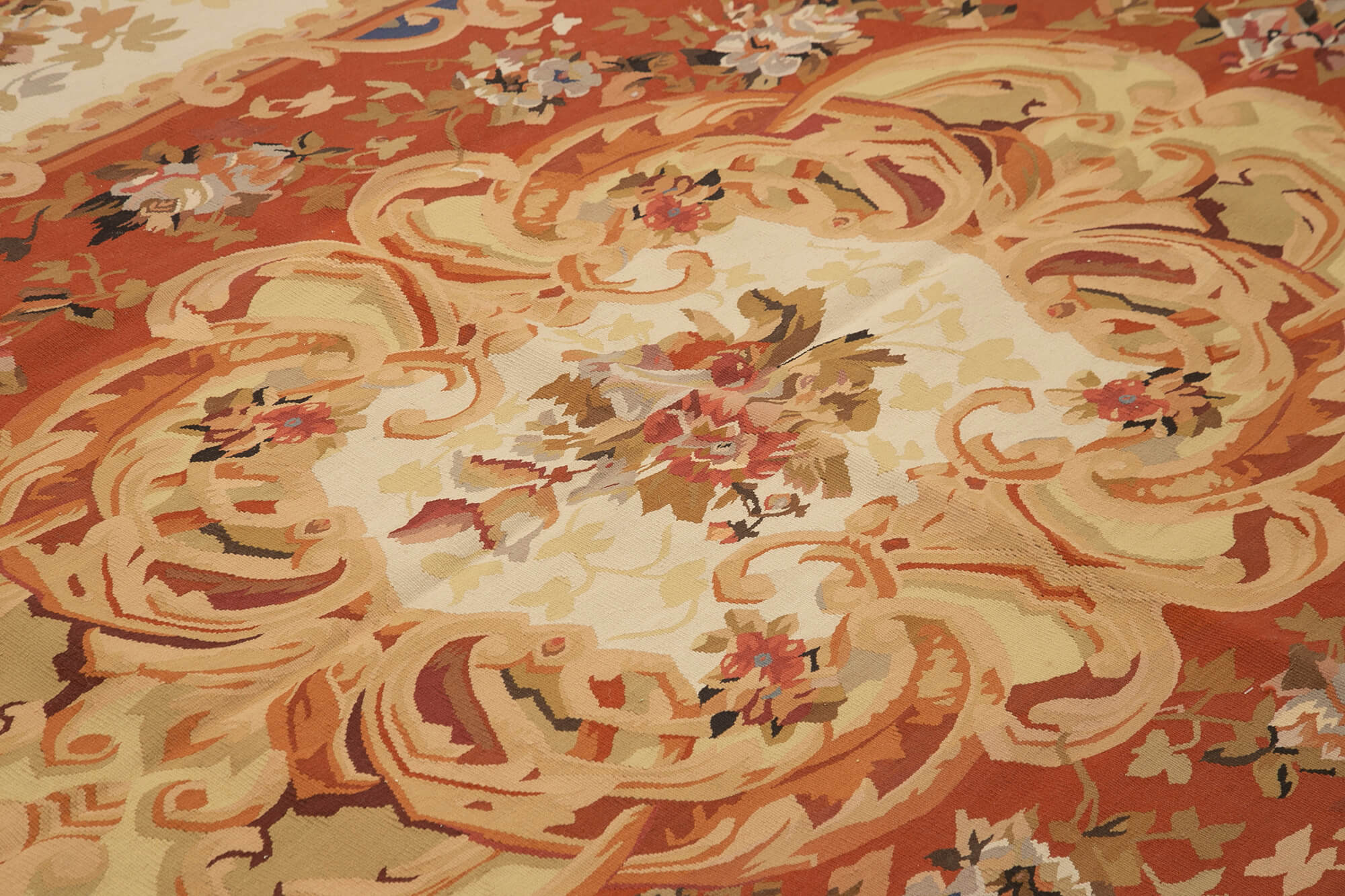 Handmade Area Rug – Beige Floral Cotton Wool Vintage Turkish Carpet 9'x11'11''