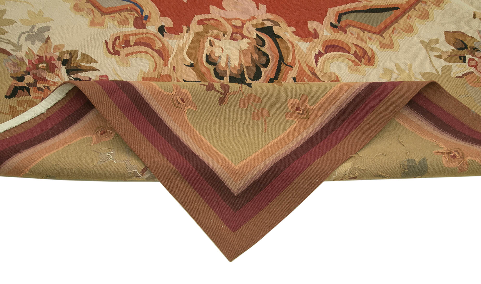 Handmade Area Rug – Beige Floral Cotton Wool Vintage Turkish Carpet 9'x11'11''