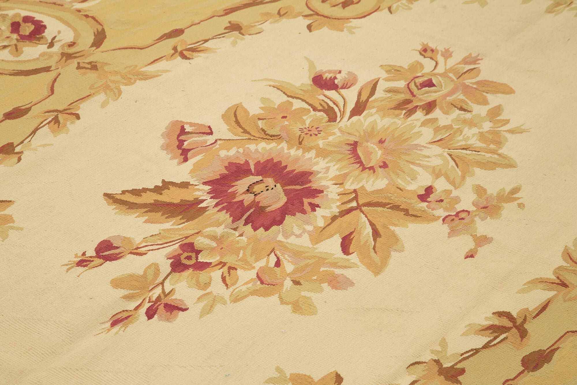 Handmade Wool Area Rug – Vintage Floral Rug, Yellow Floral Carpet 8'8''x12'