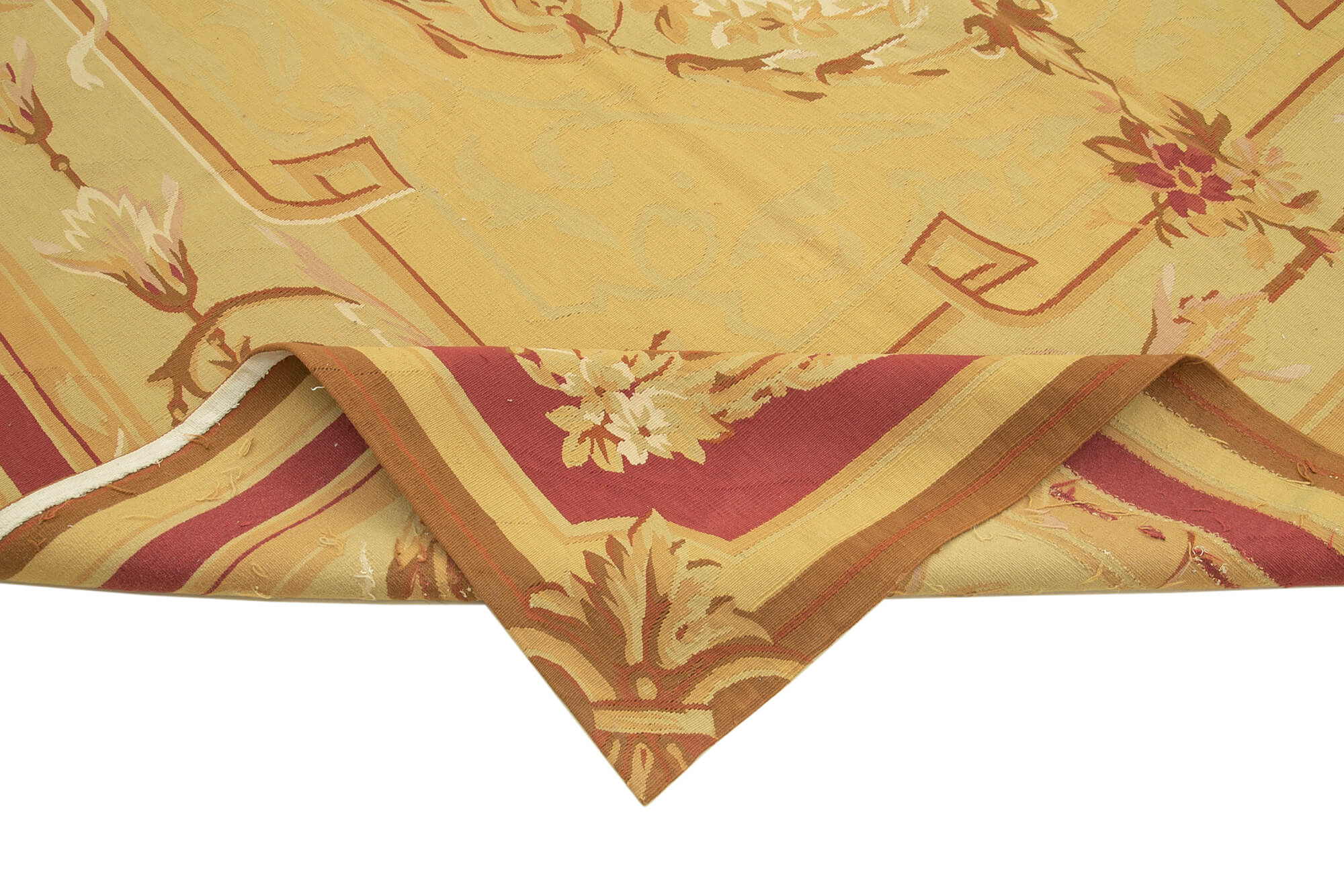 Handmade Wool Area Rug – Vintage Floral Rug, Yellow Floral Carpet 8'8''x12'