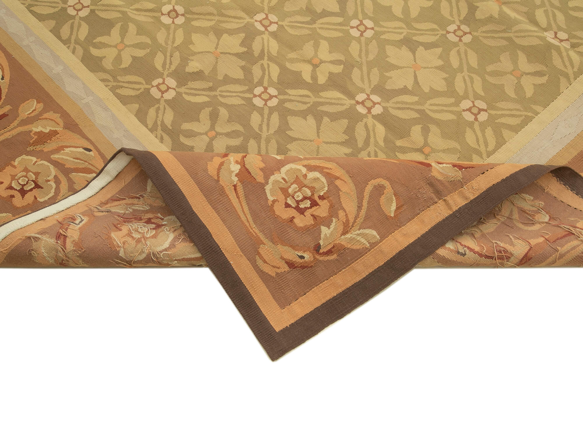 Handmade Wool Area Rug – Brown Floral Vintage Turkish Hand Woven Carpet 8'8''x11'10''