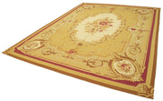 Handmade Area Rug – Aubusson Floral Yellow Cotton Wool Vintage Turkish Carpet 8'10''x12'