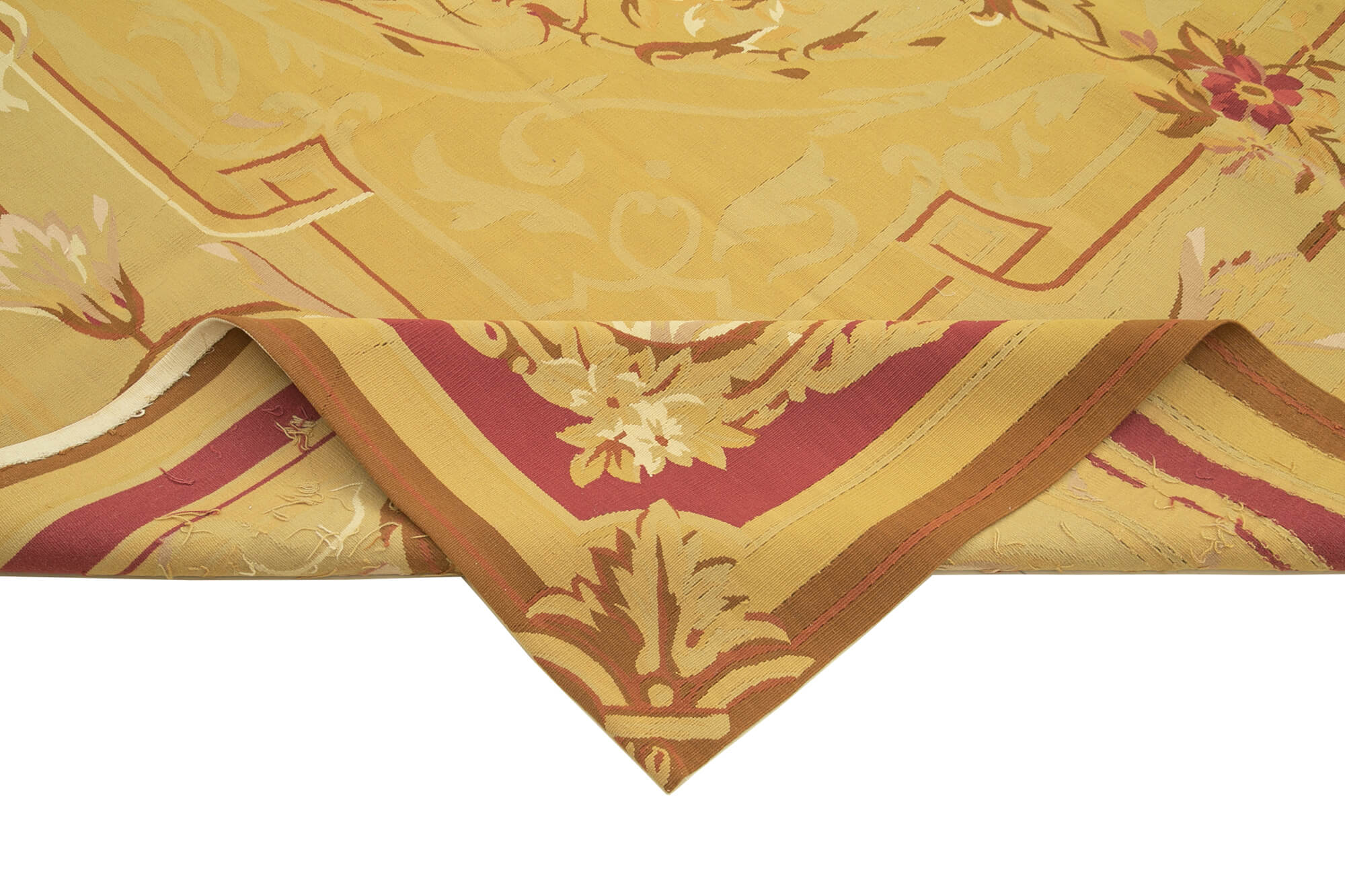 Handmade Area Rug – Aubusson Floral Yellow Cotton Wool Vintage Turkish Carpet 8'10''x12'