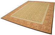Handmade Wool Area Rug - Vintage Hand Knotted Floral Brown Cotton Wool Carpet 8'9"x11'11"