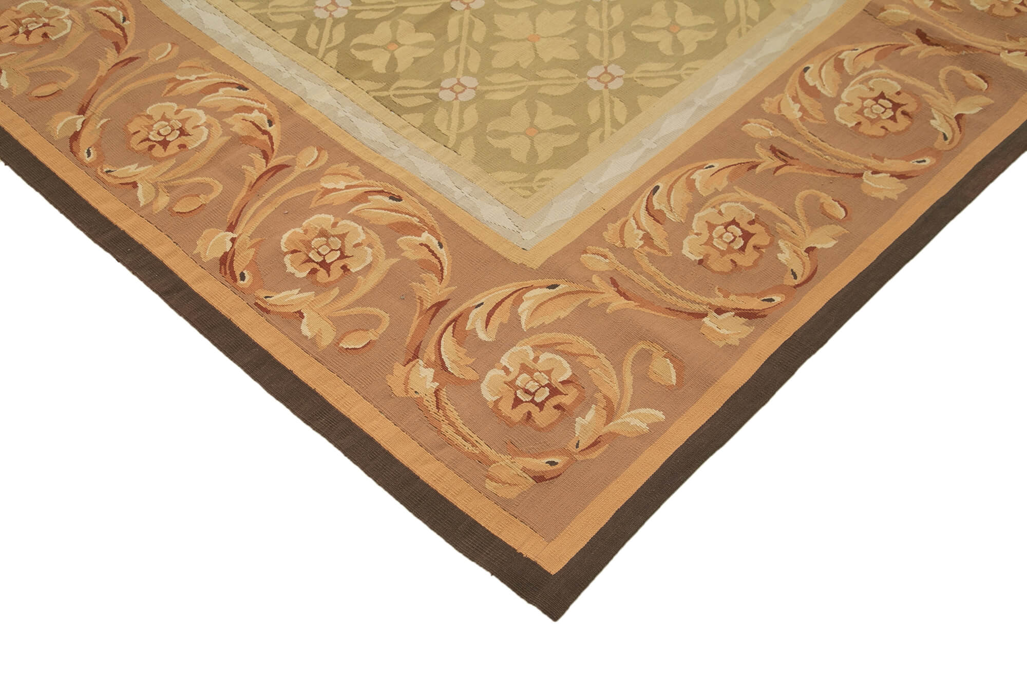 Handmade Wool Area Rug - Vintage Hand Knotted Floral Brown Cotton Wool Carpet 8'9"x11'11"