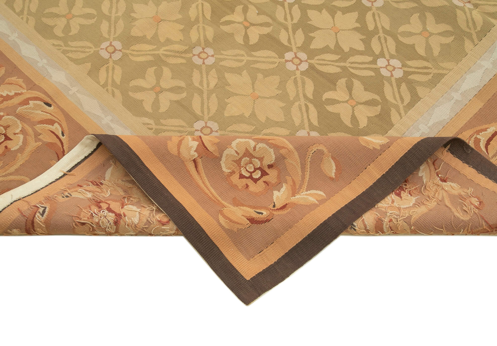 Handmade Wool Area Rug - Vintage Hand Knotted Floral Brown Cotton Wool Carpet 8'9"x11'11"
