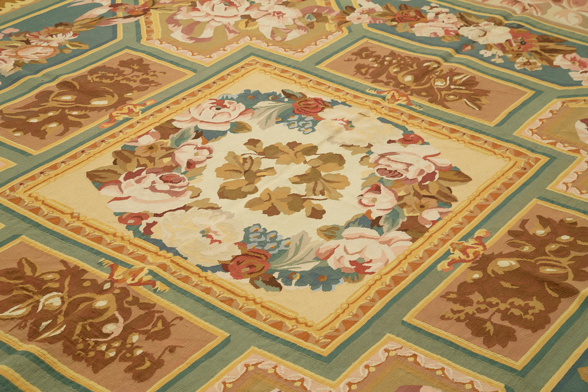 Handmade Wool Area Rug – Beige Floral Cotton Wool Blend, Durable Hand Woven Carpet 9'2''x12'1''