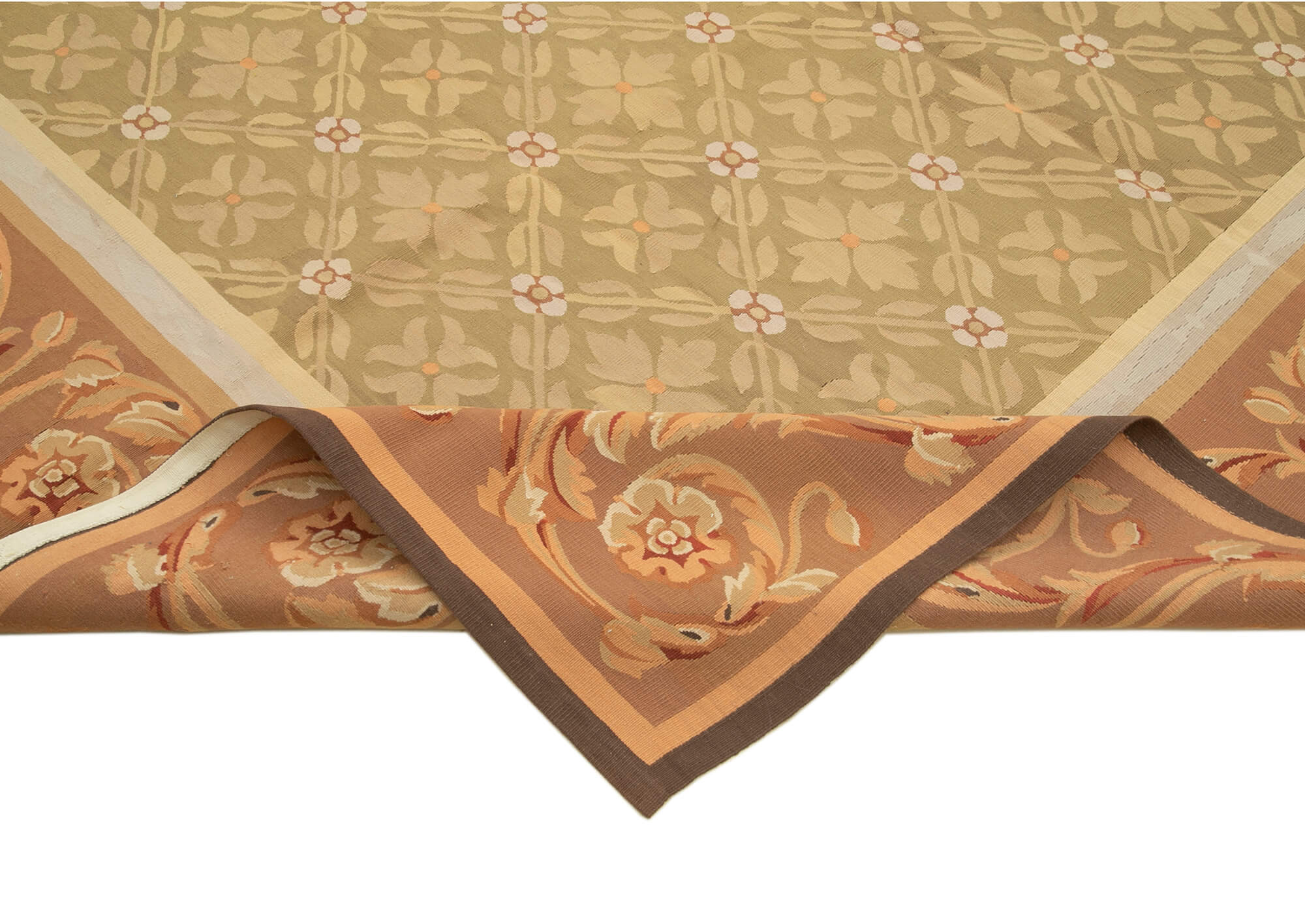 Handmade Wool Area Rug – Brown Floral Carpet | Vintage Turkish Rug 8'8'' x 11'11''