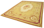 Handmade Area Rug - Yellow Floral Cotton Wool Vintage Handwoven Carpet 8'7"x11'11"