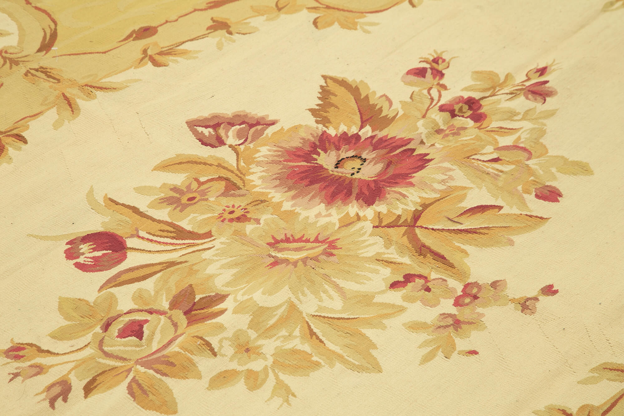Handmade Area Rug - Yellow Floral Cotton Wool Vintage Handwoven Carpet 8'7"x11'11"