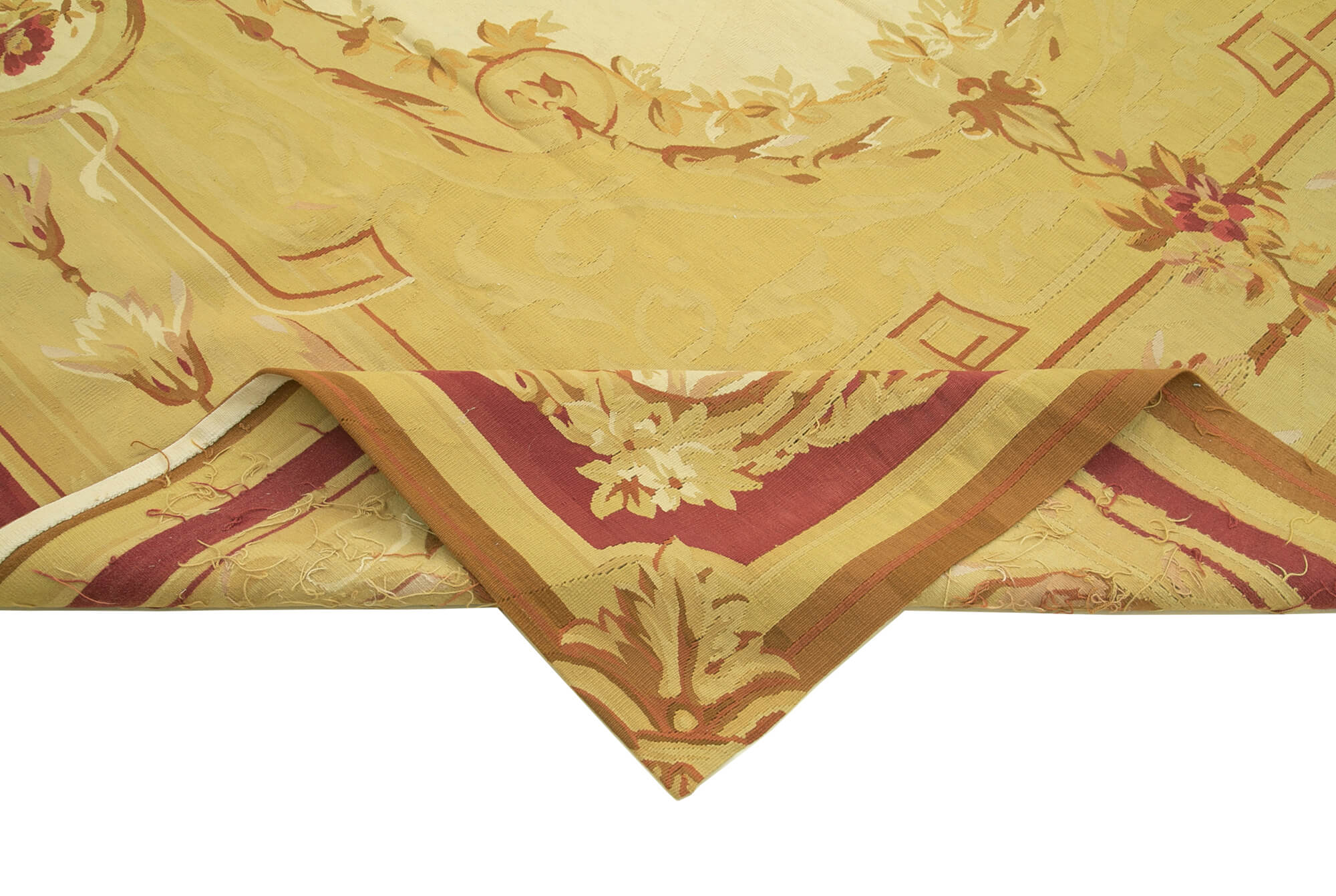 Handmade Area Rug - Yellow Floral Cotton Wool Vintage Handwoven Carpet 8'7"x11'11"
