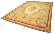Handmade Area Rug – Yellow Floral Wool Cotton Carpet, Vintage Handwoven Turkish Design 8'9''x11'10''