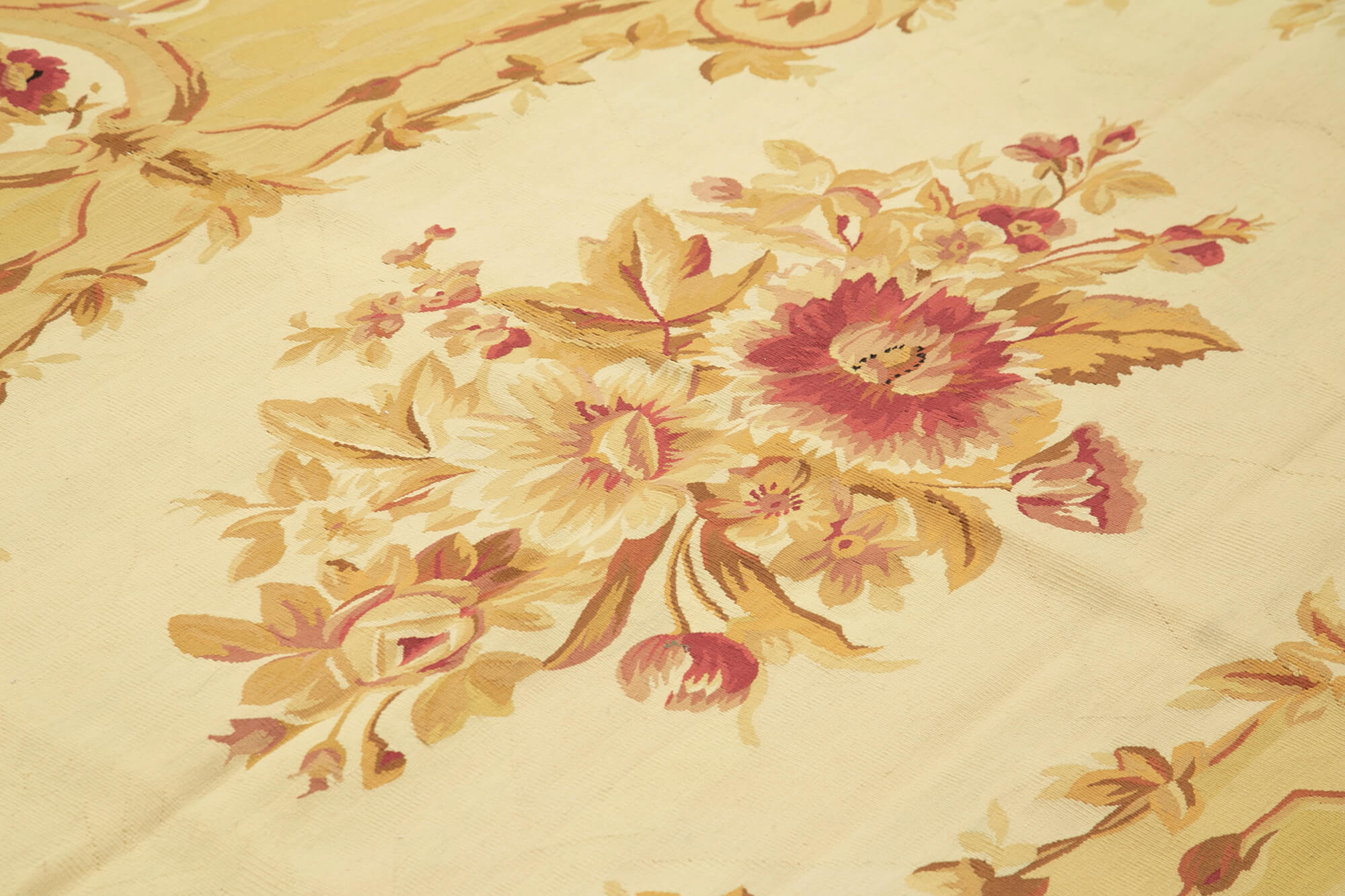 Handmade Area Rug – Yellow Floral Wool Cotton Carpet, Vintage Handwoven Turkish Design 8'9''x11'10''