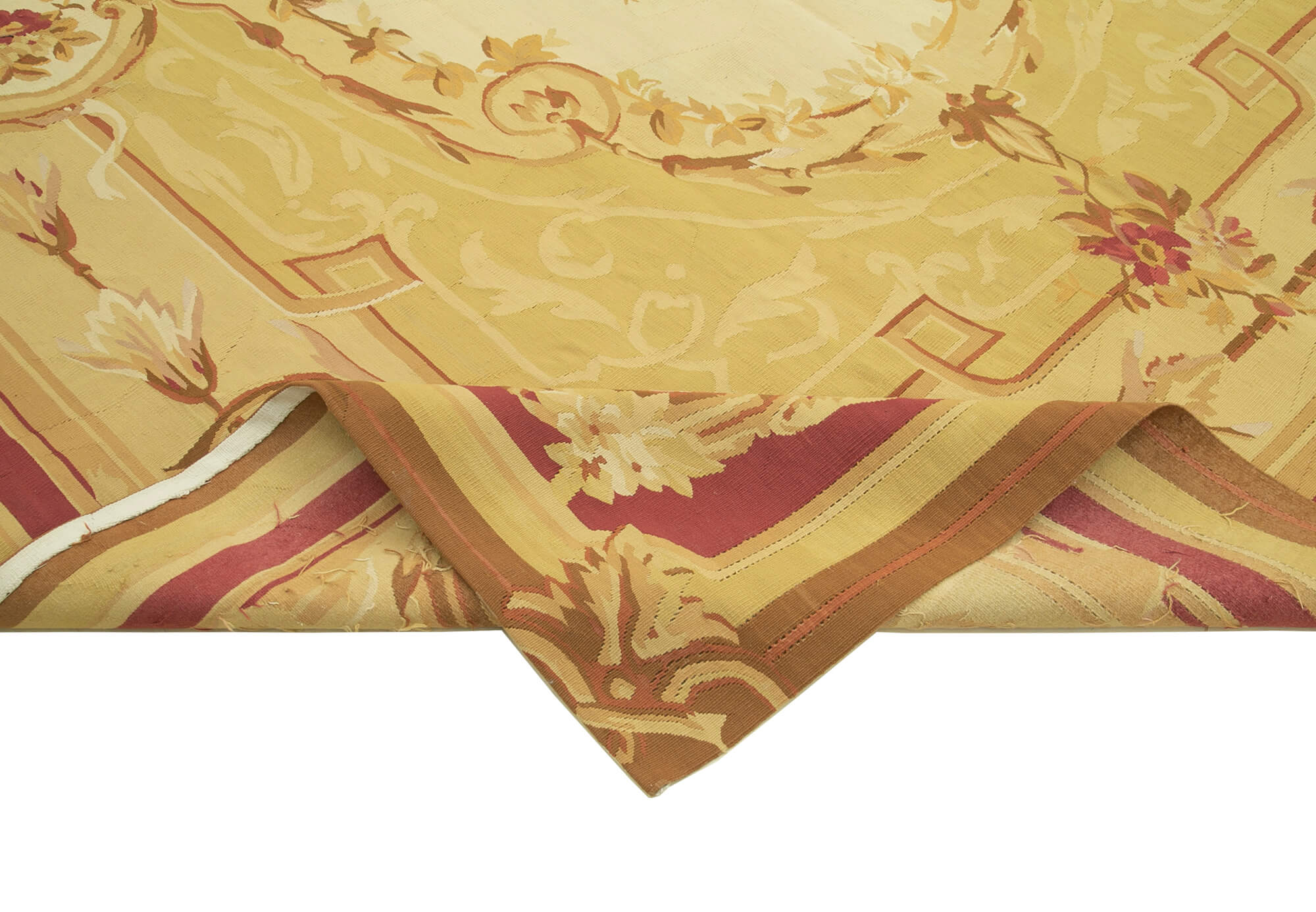 Handmade Area Rug – Yellow Floral Wool Cotton Carpet, Vintage Handwoven Turkish Design 8'9''x11'10''