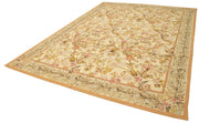 Handmade Area Rug - Yellow Floral Cotton Wool Vintage Handwoven Carpet 8'8''x12'1''