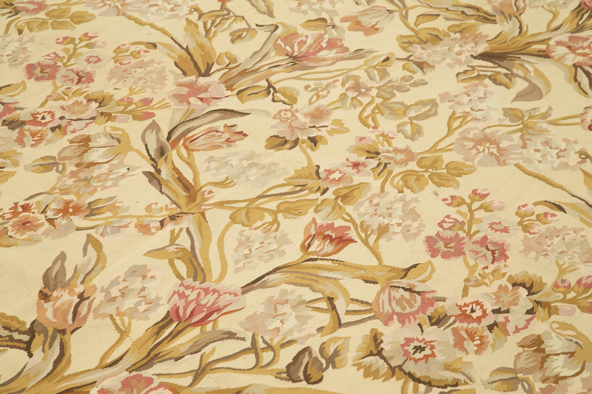 Handmade Area Rug - Yellow Floral Cotton Wool Vintage Handwoven Carpet 8'8''x12'1''