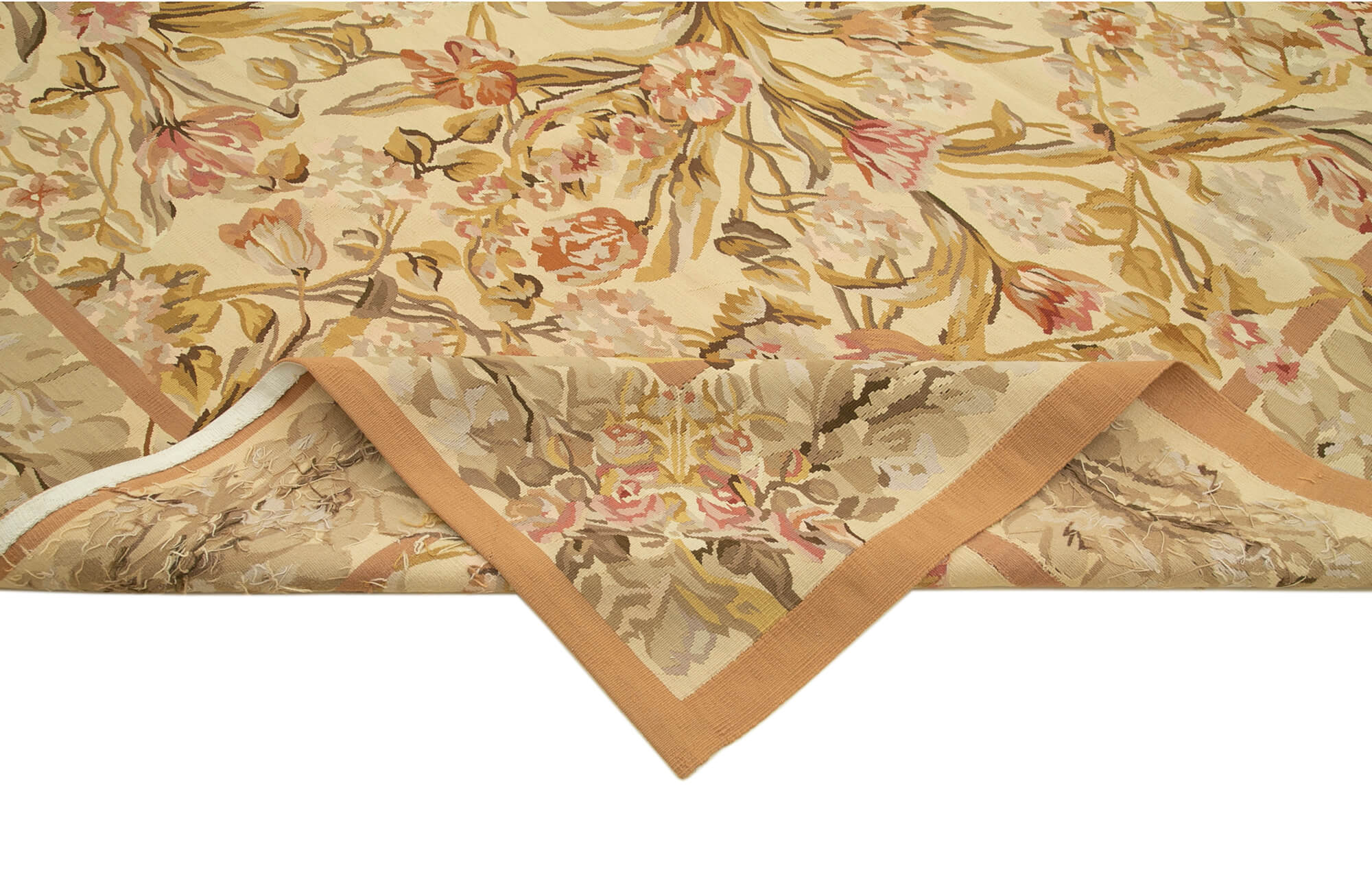 Handmade Area Rug - Yellow Floral Cotton Wool Vintage Handwoven Carpet 8'8''x12'1''