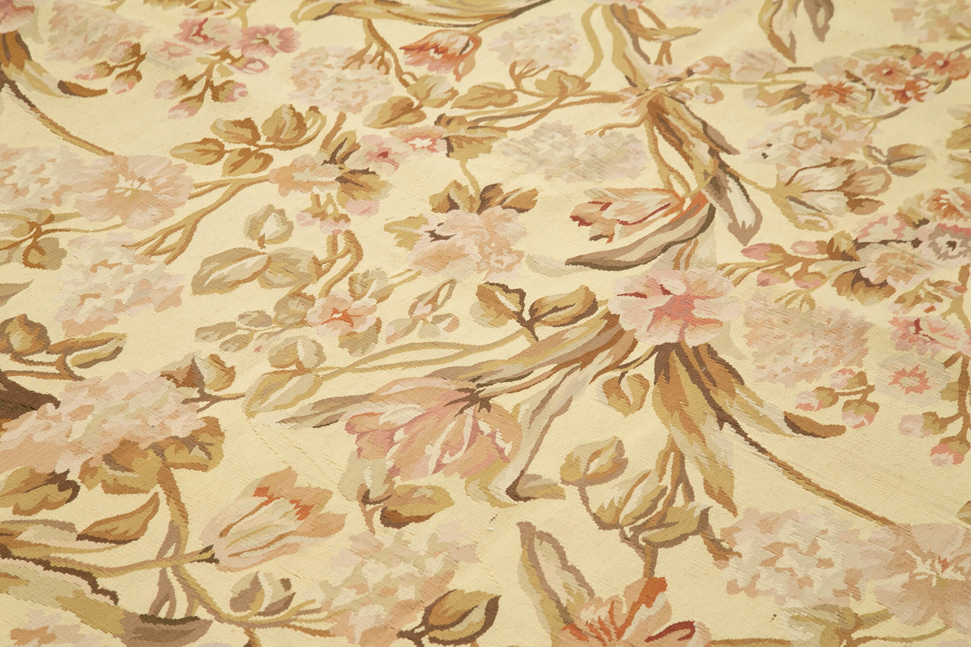Handmade Area Rug – Vintage Wool Rug With Floral Beige Pattern, Cotton Wool Carpet