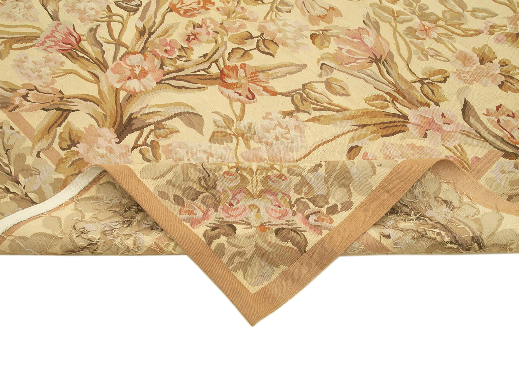 Handmade Area Rug – Vintage Wool Rug With Floral Beige Pattern, Cotton Wool Carpet