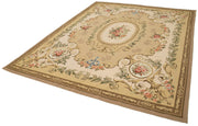 Handmade Wool Area Rug – Vintage Turkish Floral Cotton Rug 8'10''x11'1'' Beige