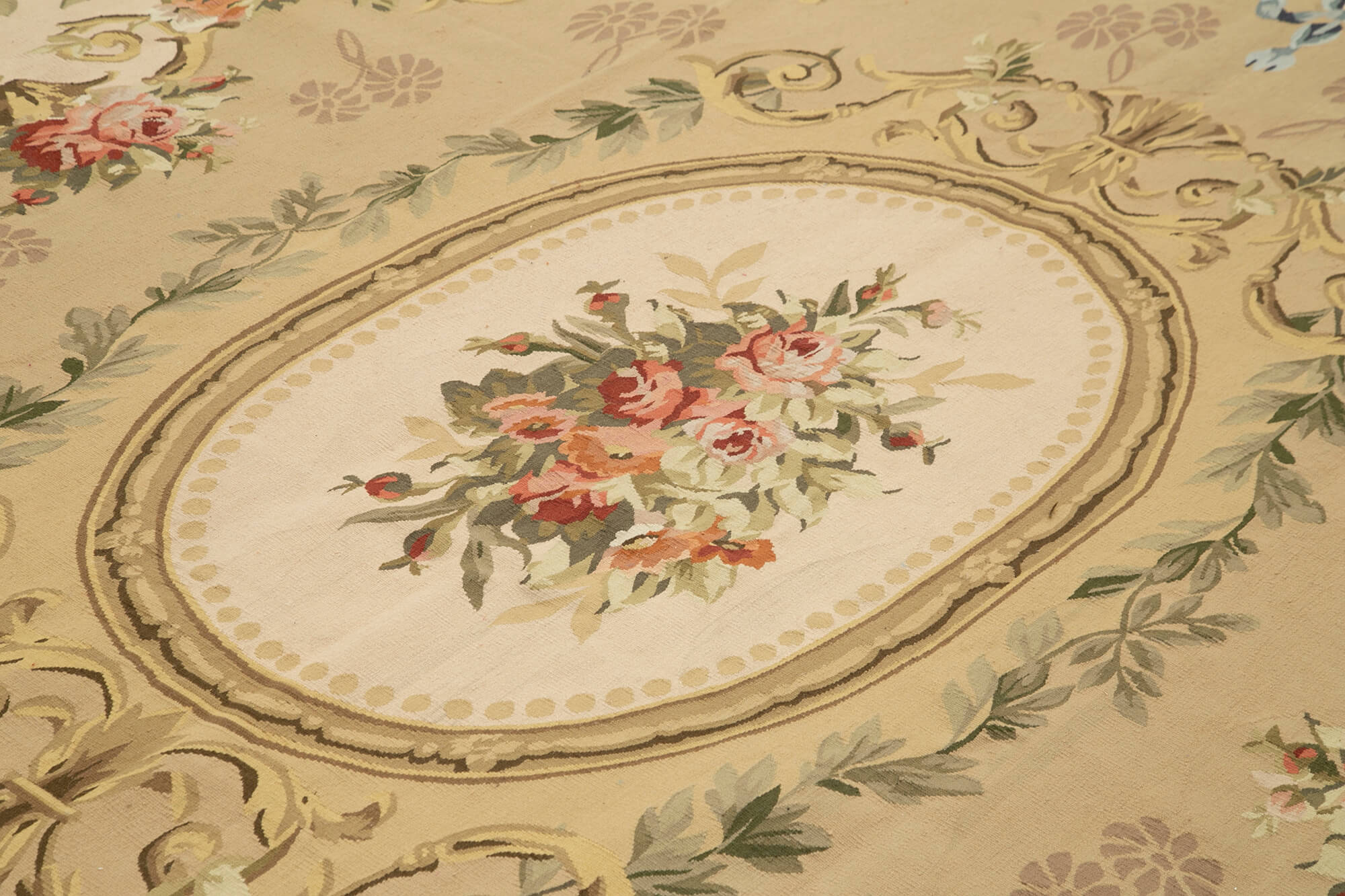 Handmade Wool Area Rug – Vintage Turkish Floral Cotton Rug 8'10''x11'1'' Beige