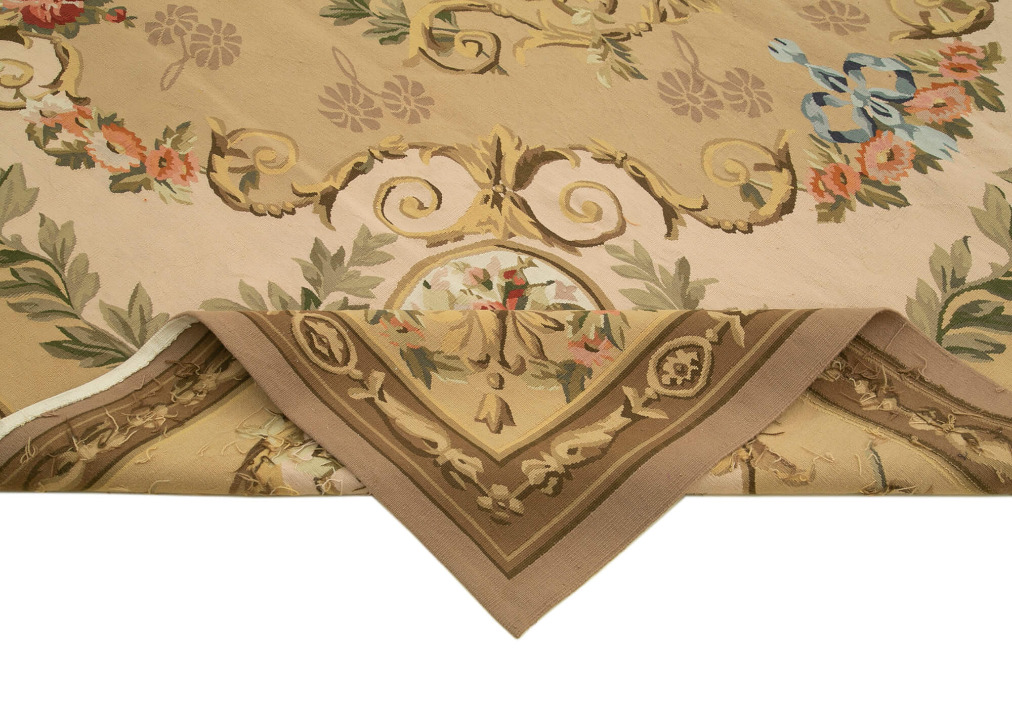 Handmade Wool Area Rug – Vintage Turkish Floral Cotton Rug 8'10''x11'1'' Beige