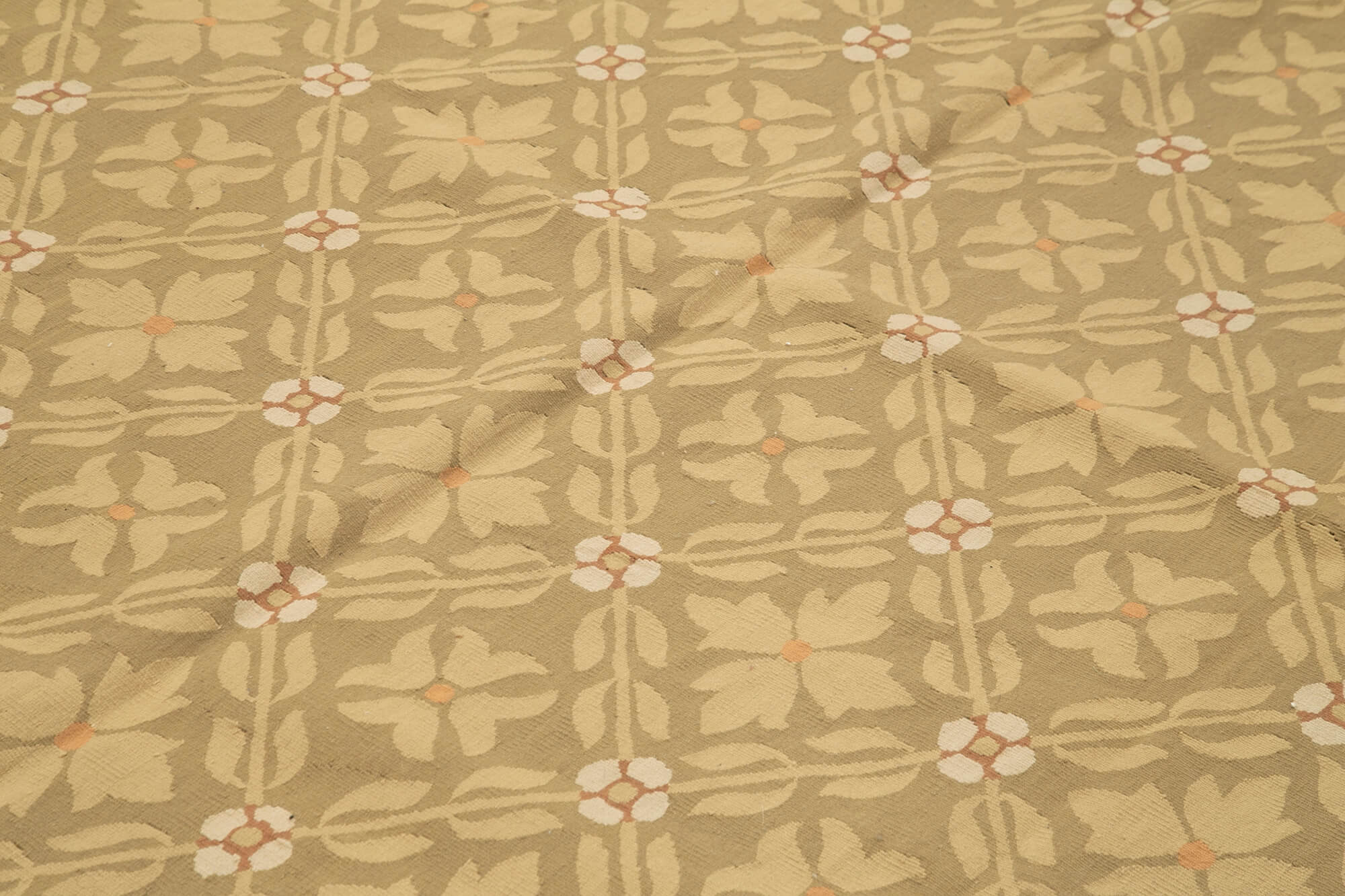 Handmade Area Rug – Brown Floral Cotton Wool Vintage Turkish Carpet 8'7''x12'