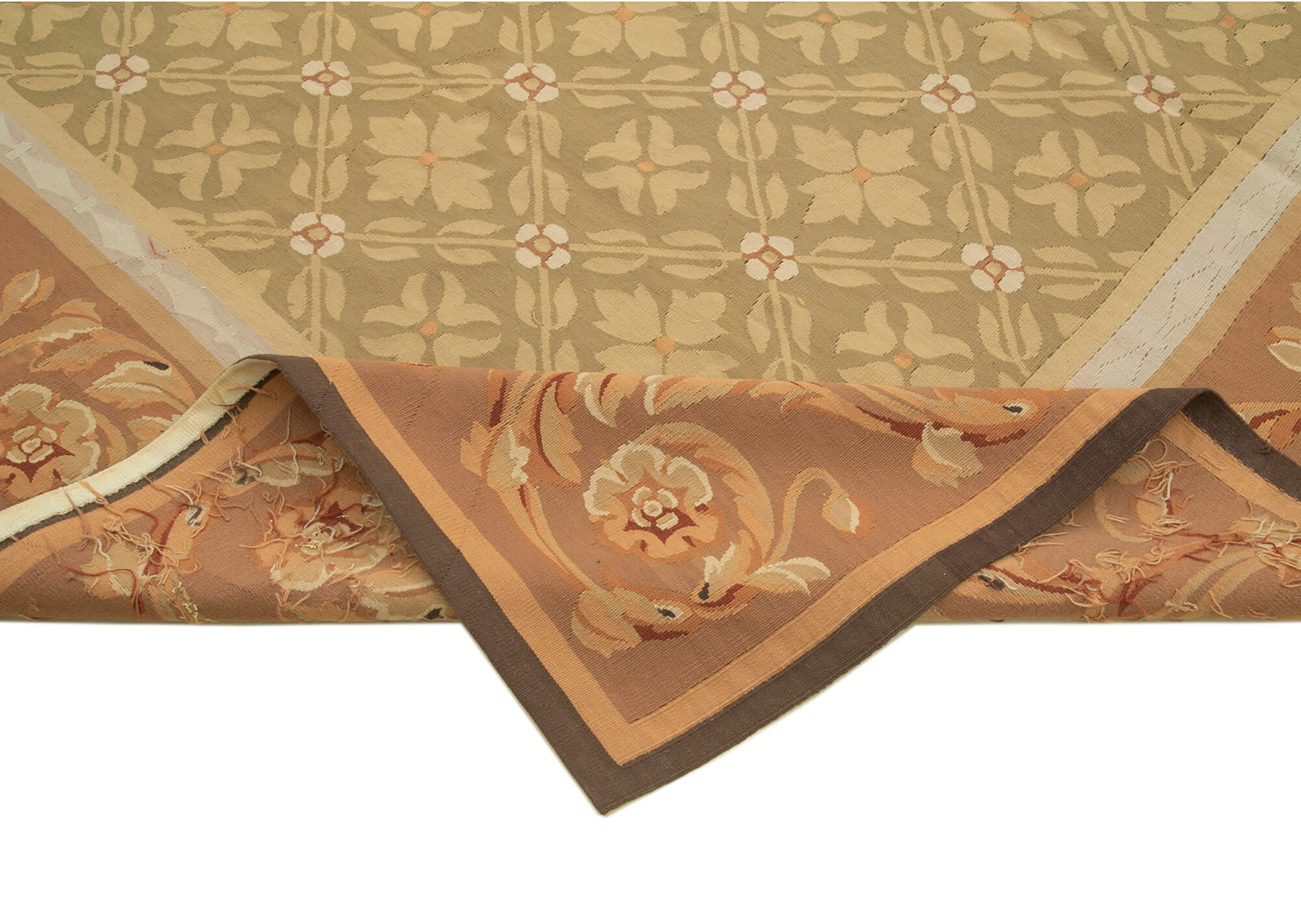 Handmade Area Rug – Brown Floral Cotton Wool Vintage Turkish Carpet 8'7''x12'